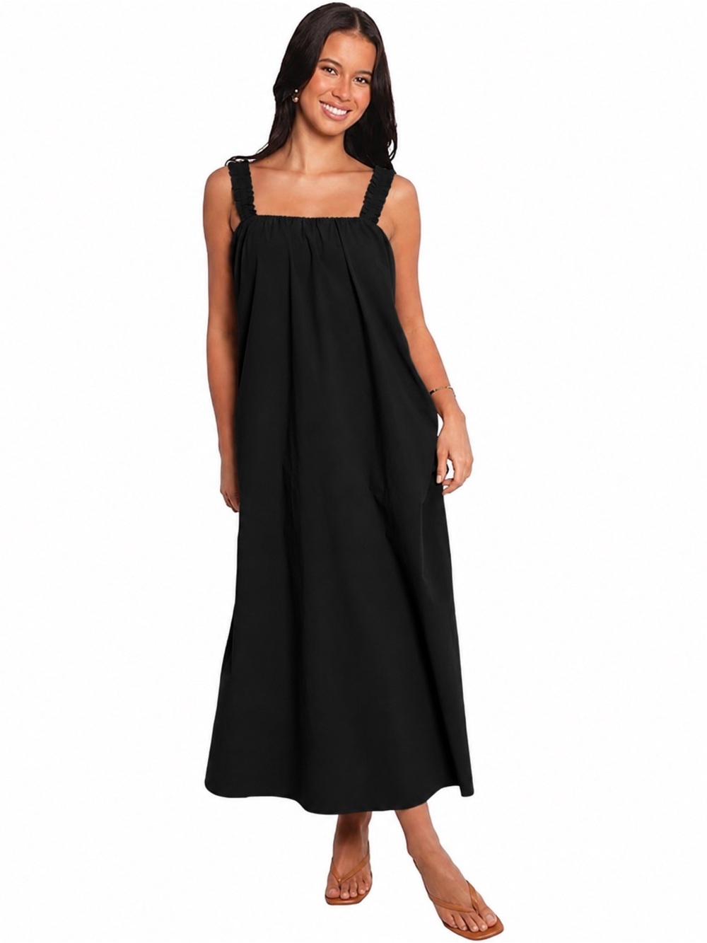 Petal & Pup Alessandra Maxi Dress Black Size Small Ruched Straps